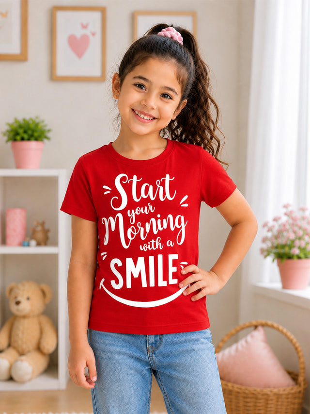 Girls 100% Cotton Printed Round Neck Half Sleeve T-Shirt for Everyday Casual Wear and Regular Comfort