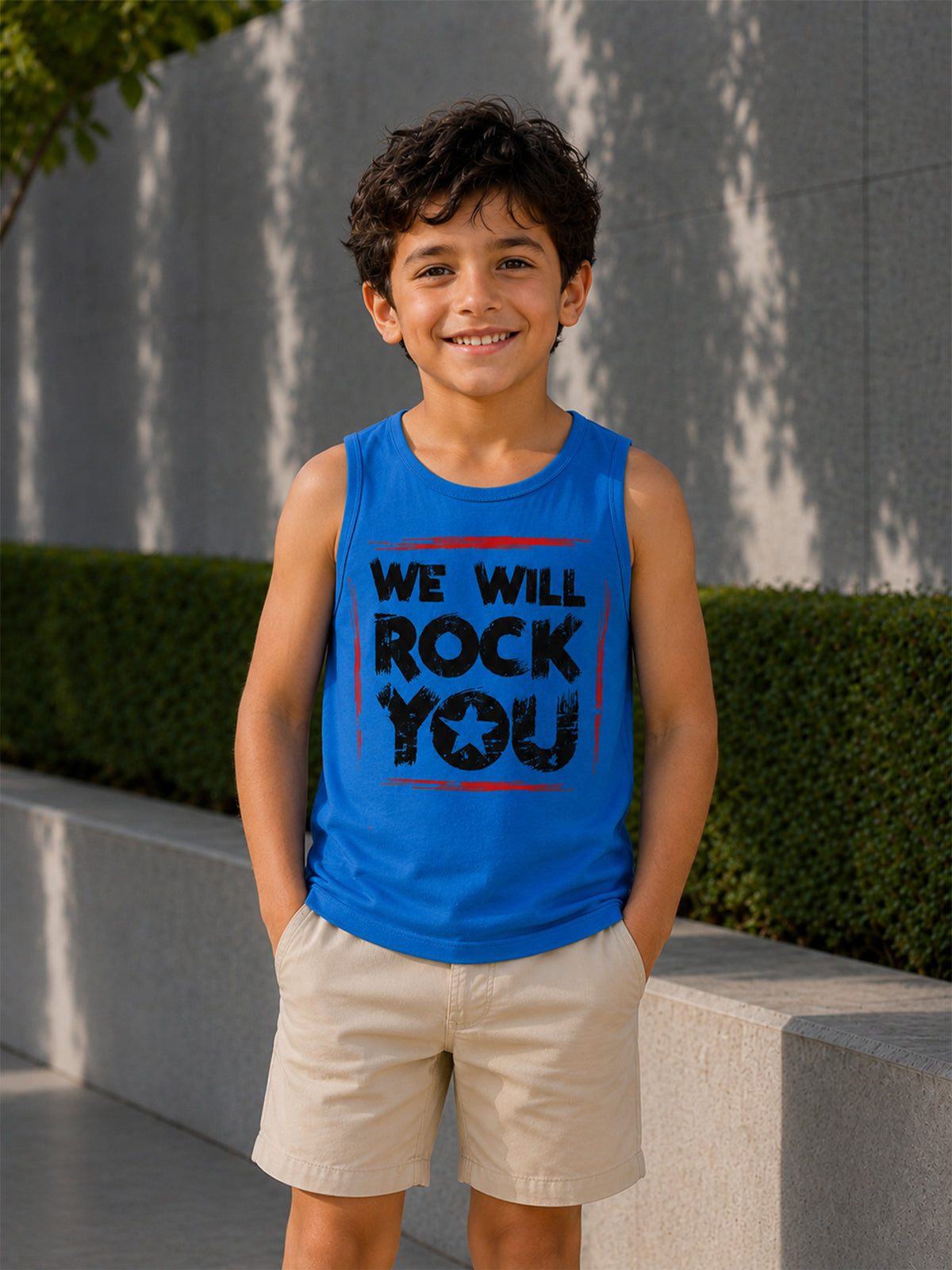 Boys Cotton Printed Sleeveless T-Shirt with Round Neck and Regular Fit for Casual Wear and Easy Movement
