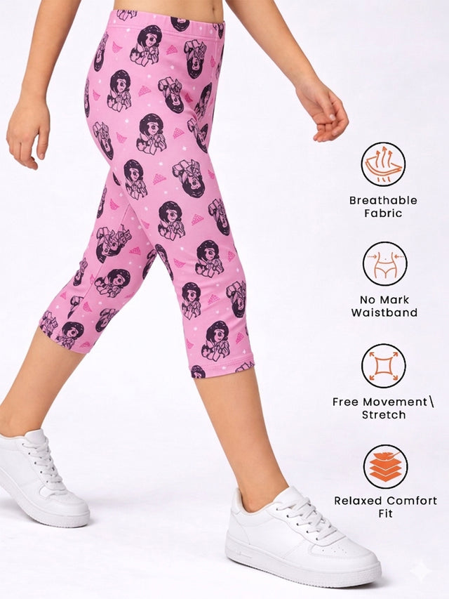 Girls 100% Cotton Printed Capri Leggings for Casual Wear, Easy Movement and Regular Wardrobe Use - Pack of 1