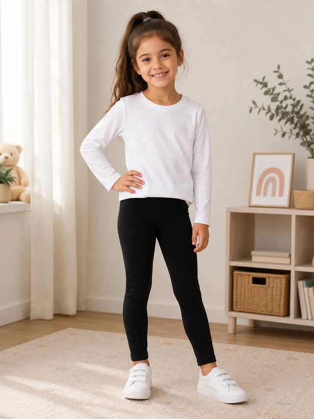 Girls Cotton Spandex Slim Fit Leggings with Stretch Comfort for Casual Wear, Easy Movement and Regular Use - Pack of 2