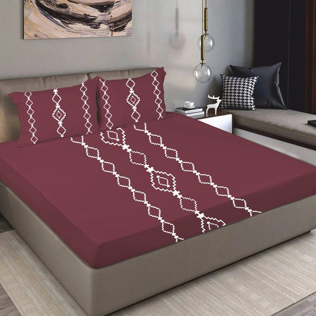 King Size Cotton Bedsheet Burgundy Geometric - Bodycare