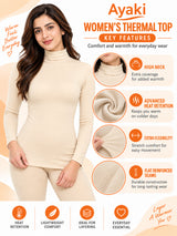 Women Miyabi Thermal Top with High Neck Full Sleeves, Regular Fit Warmth and Winter Innerwear Comfort