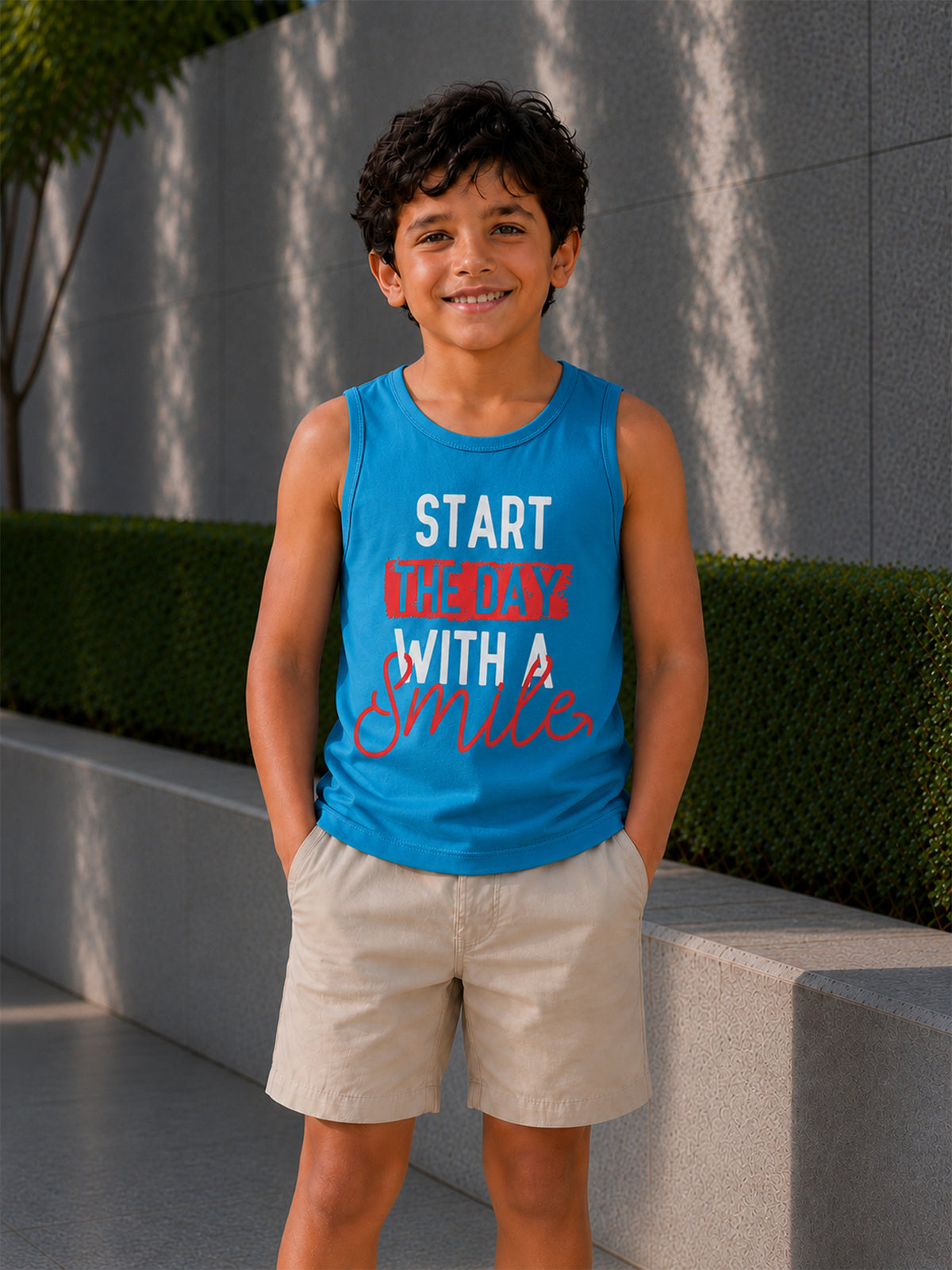 Boys Cotton Printed Sleeveless T-Shirt with Round Neck and Regular Fit for Casual Wear and Easy Movement