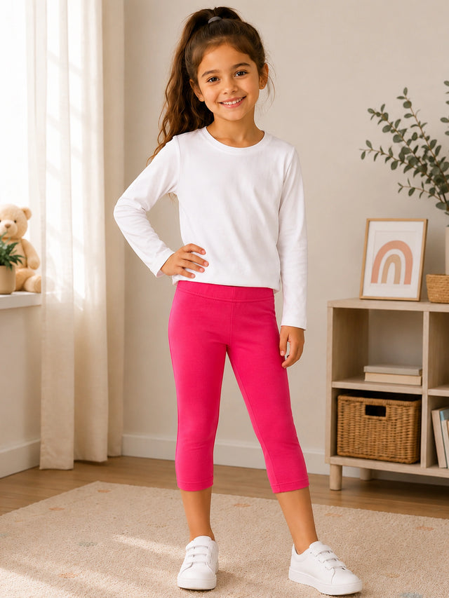 Girls Solid Cotton Leggings with Regular Casual Fit, Comfortable Stretch Feel and Easy Movement - Pack of 2