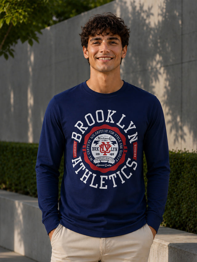 Men T-Shirt Round Neck Full Sleeves with Regular Styling for Everyday Casual Wear and Easy Layering Comfort