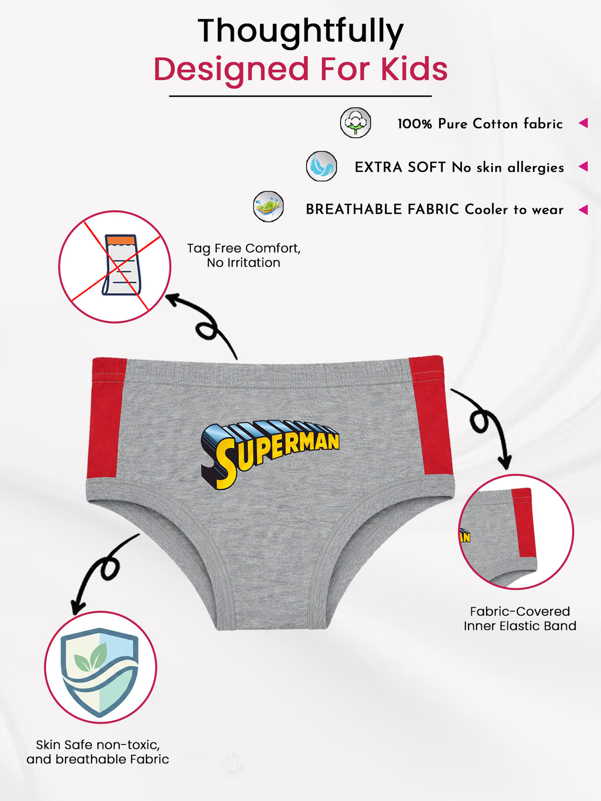 Boys Tom & Jerry Solid Brief Underwear with Character-Inspired Styling for Comfortable Daily Innerwear Use - Pack of 3
