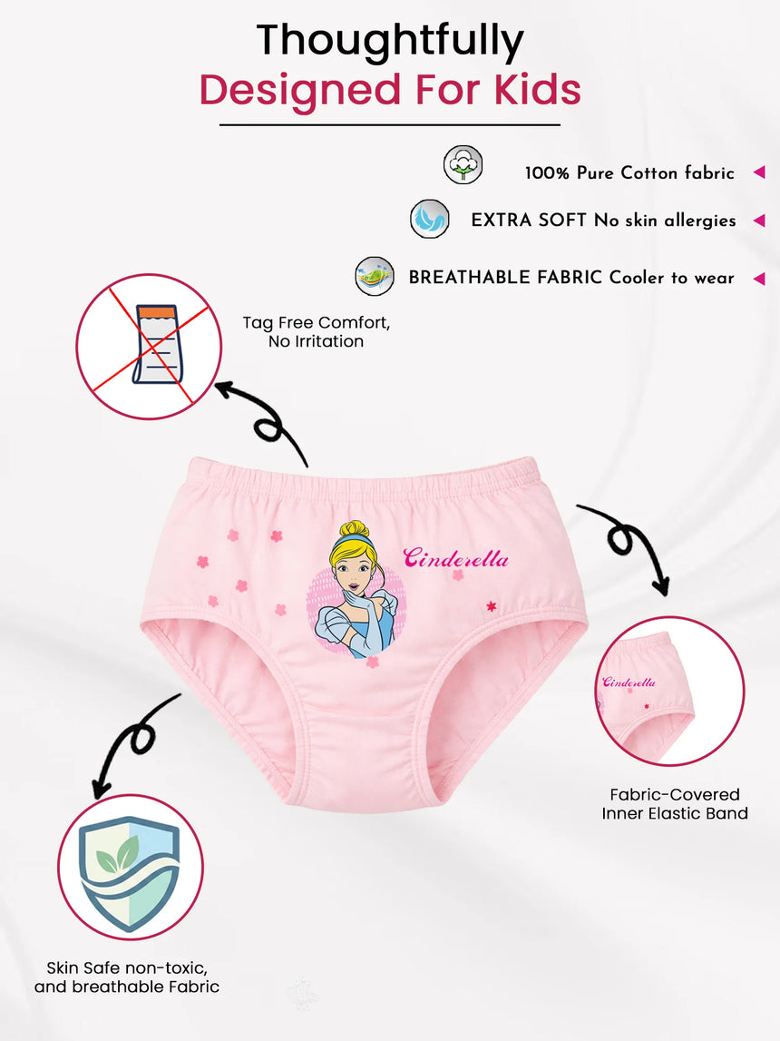 Girls Princess 100% Cotton Panty Inner Elastic Pack of 3
