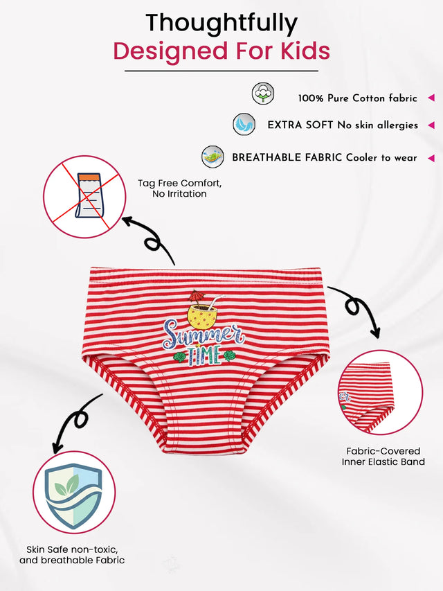 Red and white striped kids innerwear with summer theme, 100% cotton, skin-safe, breathable, extra soft fabric.
