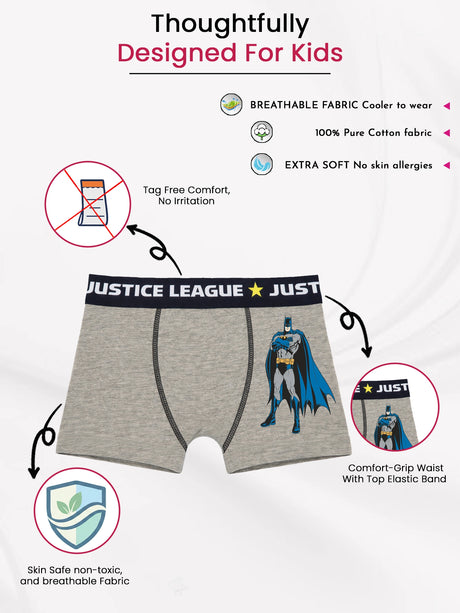 Boys Justice League Cotton Spandex Trunk Top Elastic Stretch Pack of 3 - Bodycare