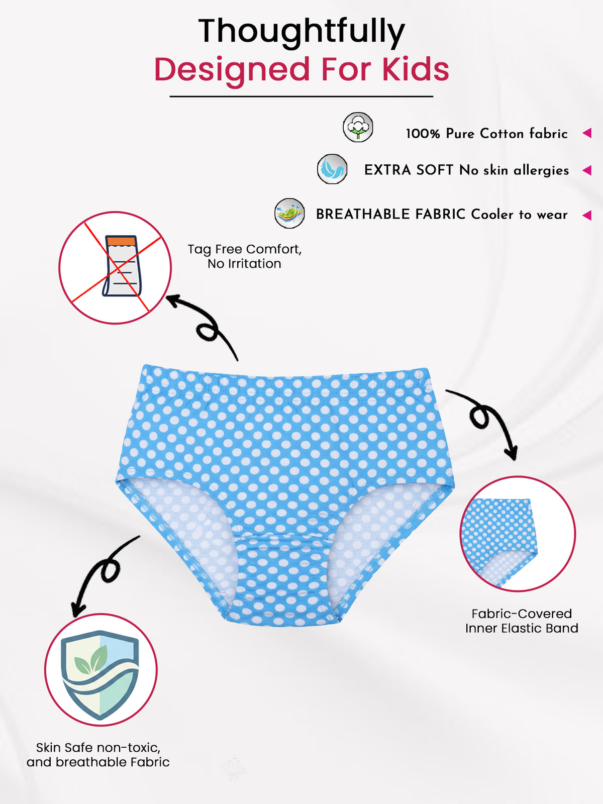 Girls 100% Cotton Panty Underwear for Everyday Comfort, Easy Movement and Regular Innerwear Wardrobe Use - Pack of 3