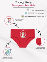 Red girls' cotton underwear with Cinderella print, tag-free, soft, breathable, kid-friendly design.