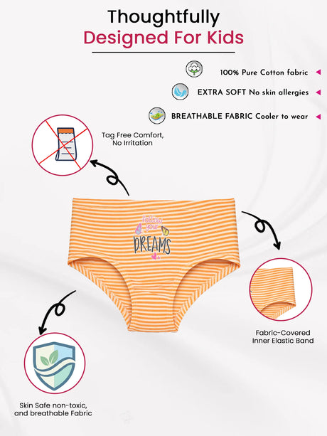 Girls 100% Cotton Panty Inner Elastic Pack of 3