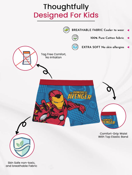 Boys Avengers Cotton Spandex Trunk Top Elastic Pack of 4 - Bodycare