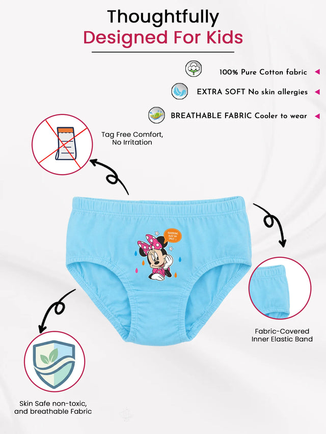Blue kids' cotton brief with cartoon print, breathable, extra soft, and tag-free design