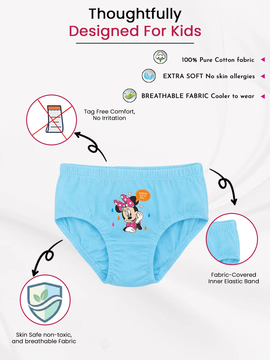 Blue kids' cotton brief with cartoon print, breathable, extra soft, and tag-free design