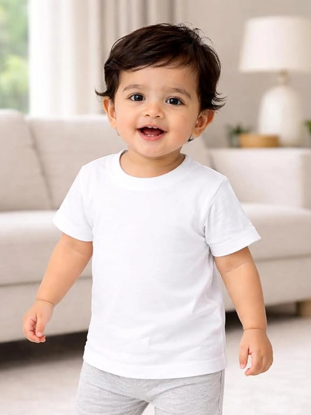 Baby Boys 100% Cotton Plain Round Neck Half Sleeve T-Shirt with Soft Breathable Regular Fit for Casual Wear - Pack of 2