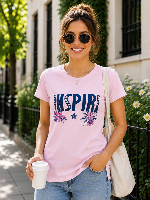 Women Cotton Long T-Shirt Round Neck Half Sleeves with Regular Fit Graphic Printed Styling for Casual Wear