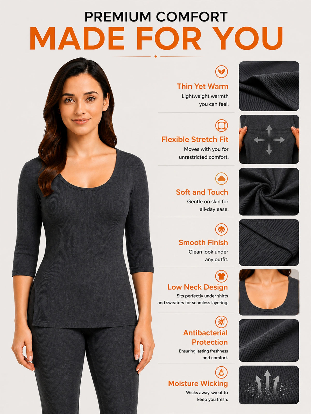 Women Round Neck Thermal Top with Full Sleeves for Winter Base Layering, Cold-Weather Comfort and Everyday Innerwear - Pack of 1