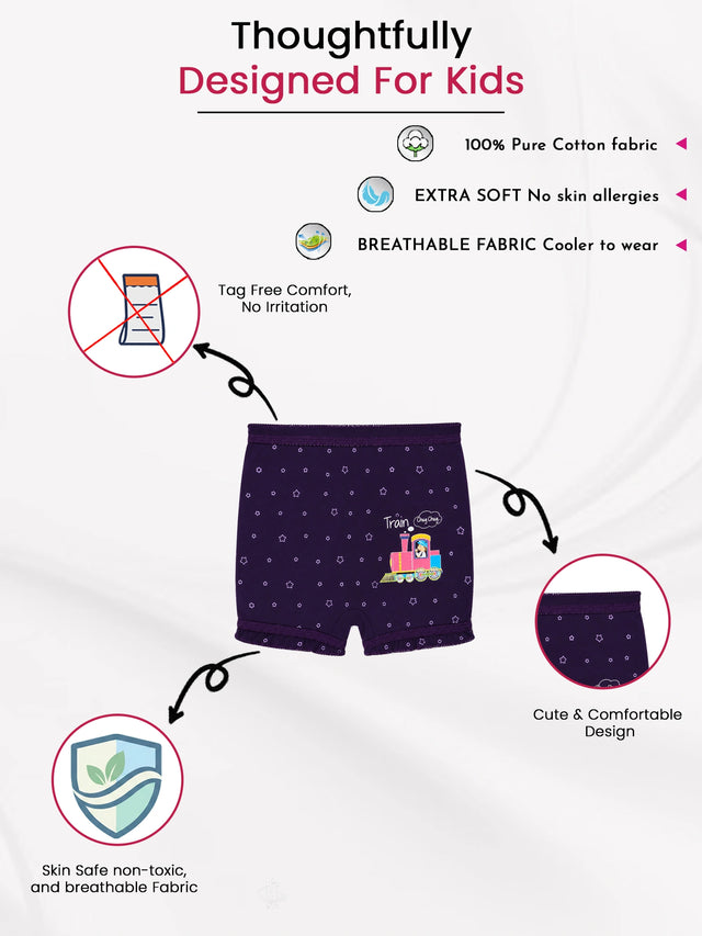 Unisex Printed 100% Cotton Bloomer with Comfortable Fit for Everyday Innerwear Essentials and Regular Use - Pack of 6