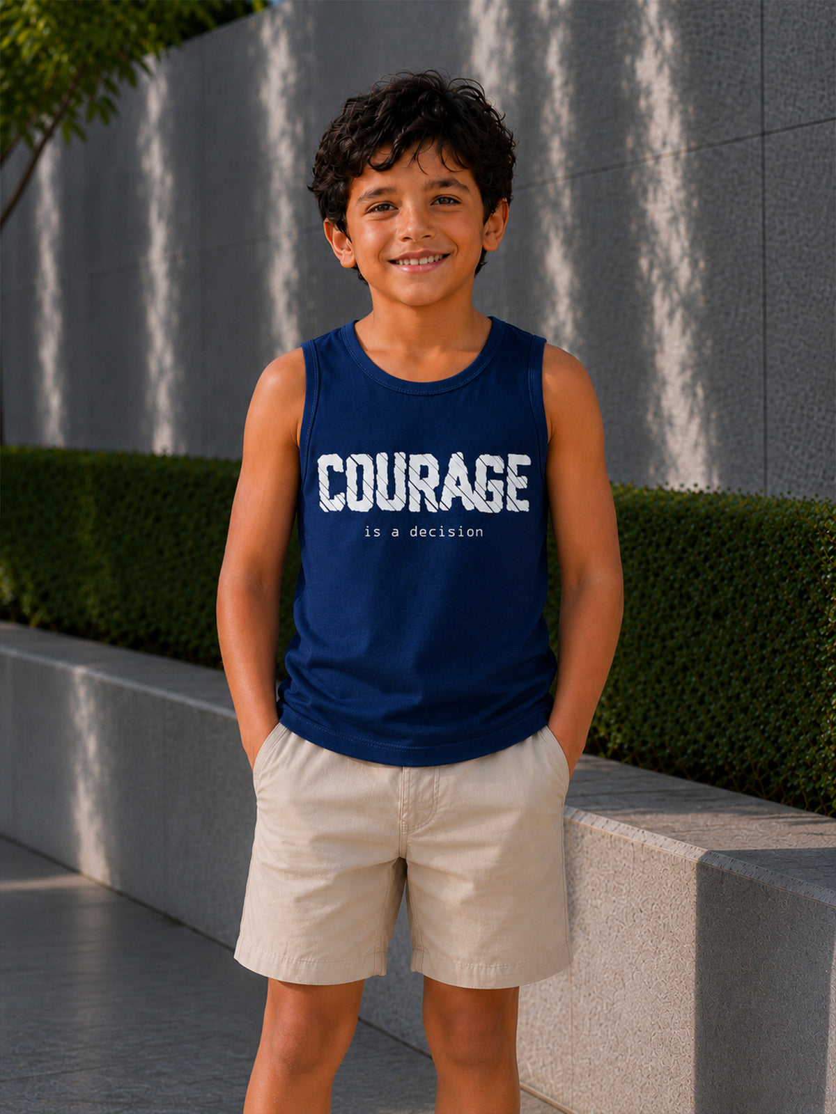 Boys Cotton Printed Sleeveless T-Shirt with Round Neck and Regular Fit for Casual Wear and Easy Movement