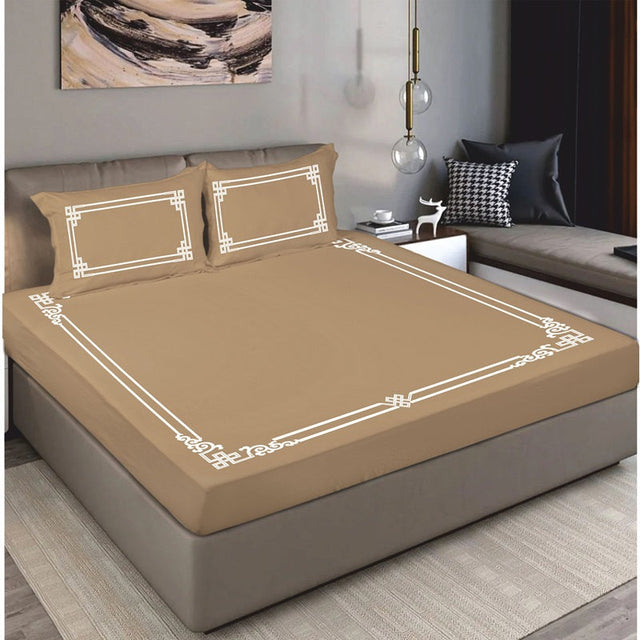 King Size Cotton Fitted Bedsheet Camel Beige - Bodycare