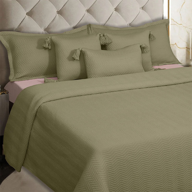 King Size Cotton Jersey Bedcover Chevron Green - Bodycare