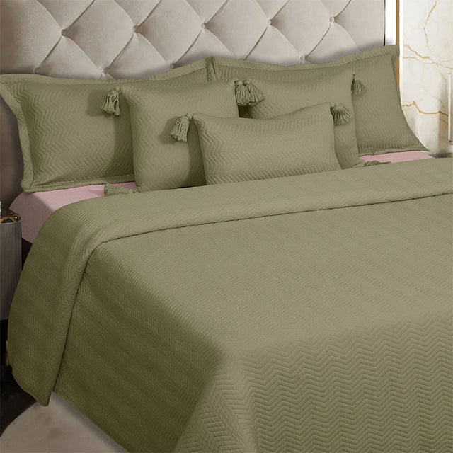 King Size Cotton Jersey Bedcover Chevron Green - Bodycare