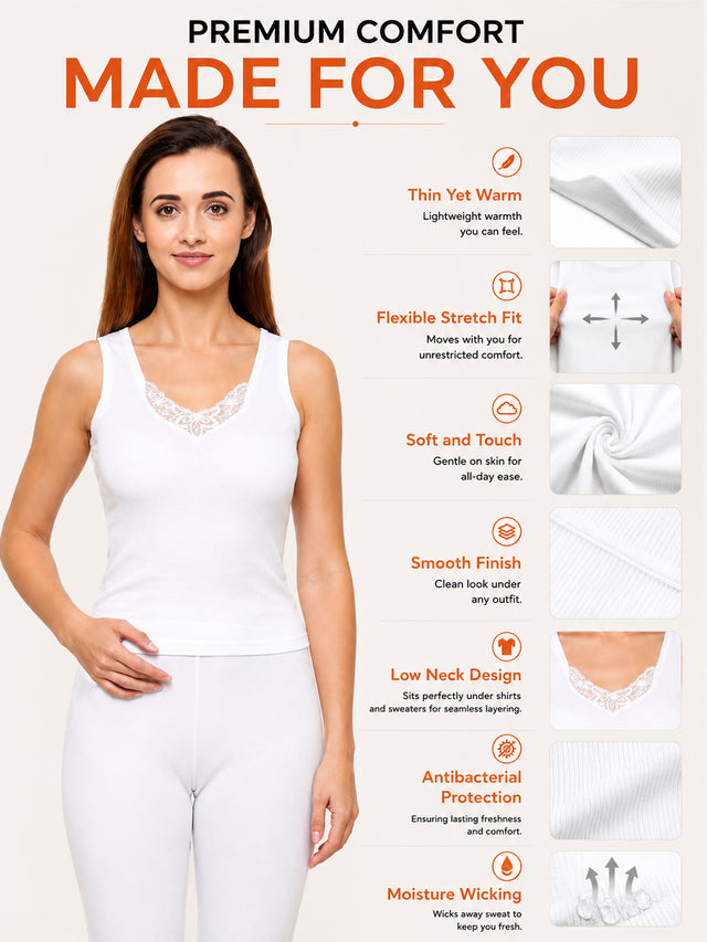 Women Antibacterial Sleeveless Thermal Top with Round Neck Design for Winter Layering and Cold-Weather Comfort - Pack of 1