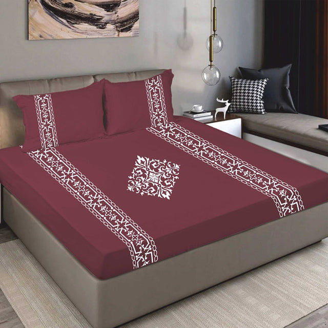 King Size Cotton Fitted Bedsheet Applique Print - Bodycare