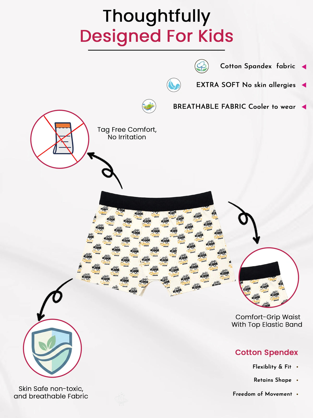 Boys Cotton Trunk with Top Elastic for Everyday Innerwear Comfort and Regular Wardrobe Use - Pack of 3