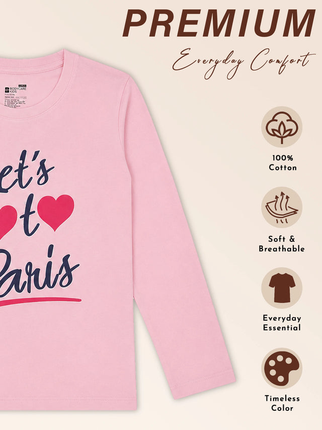 Girls Round Neck Full Sleeves Printed T-Shirt with Casual Styling, Easy Movement and Comfortable Regular Wear Appeal