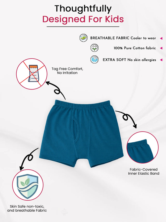Boys Cotton Trunk with Inner Elastic for Everyday Innerwear Comfort and Practical Regular Use - Pack of 2