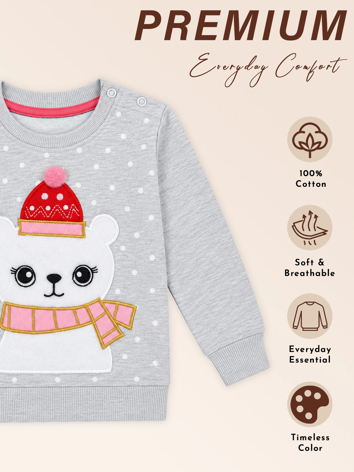 Baby Girls Printed Cotton Full Sleeve Sweatshirt for Casual Wear, Light Winter Comfort and Everyday Styling - Pack of 1