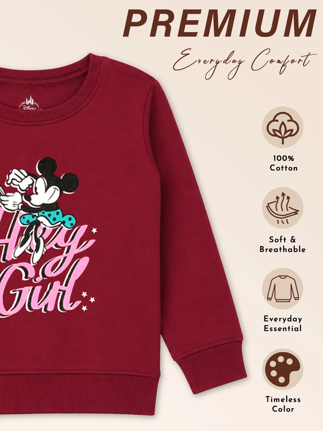 Baby Girls Minnie & Friends Printed Round Neck Full Sleeve Sweatshirt for Casual Winter Wear and Everyday Comfort