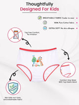 White kids cotton underwear with red trim, animal print, breathable and tag-free design