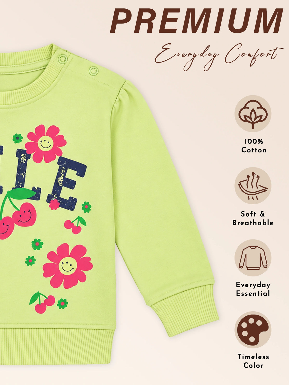 Baby Girls Cotton Blend Round Neck Full Sleeve Sweatshirt for Comfortable Casual Wear and Everyday Styling - Pack of 1