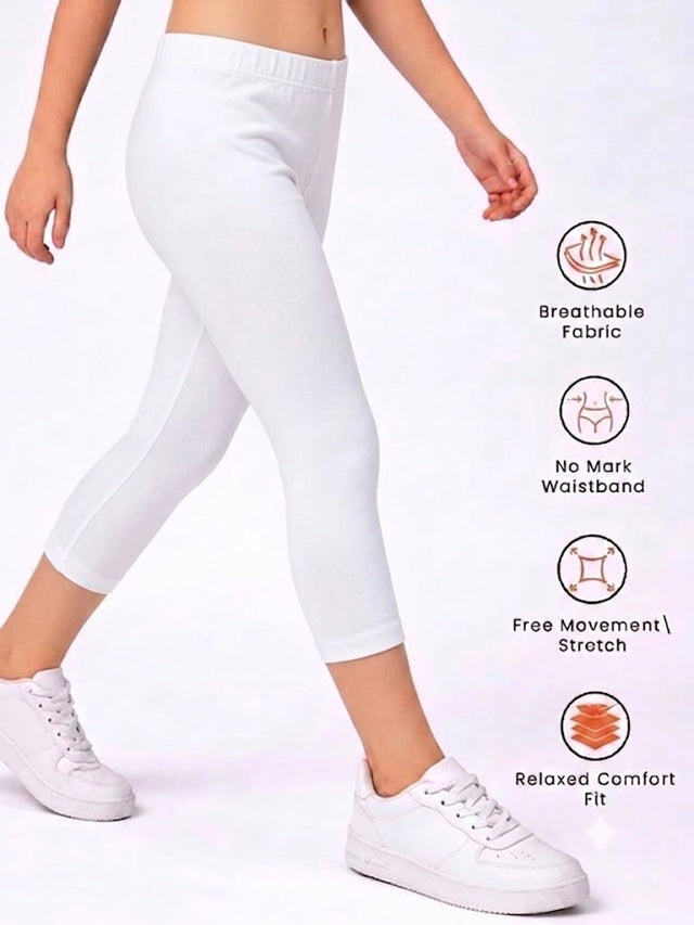 Girls Cotton Spandex Capri Slim Fit for Everyday Comfort, Flexible Movement, Casual Wear and Easy Layering - Pack of 1