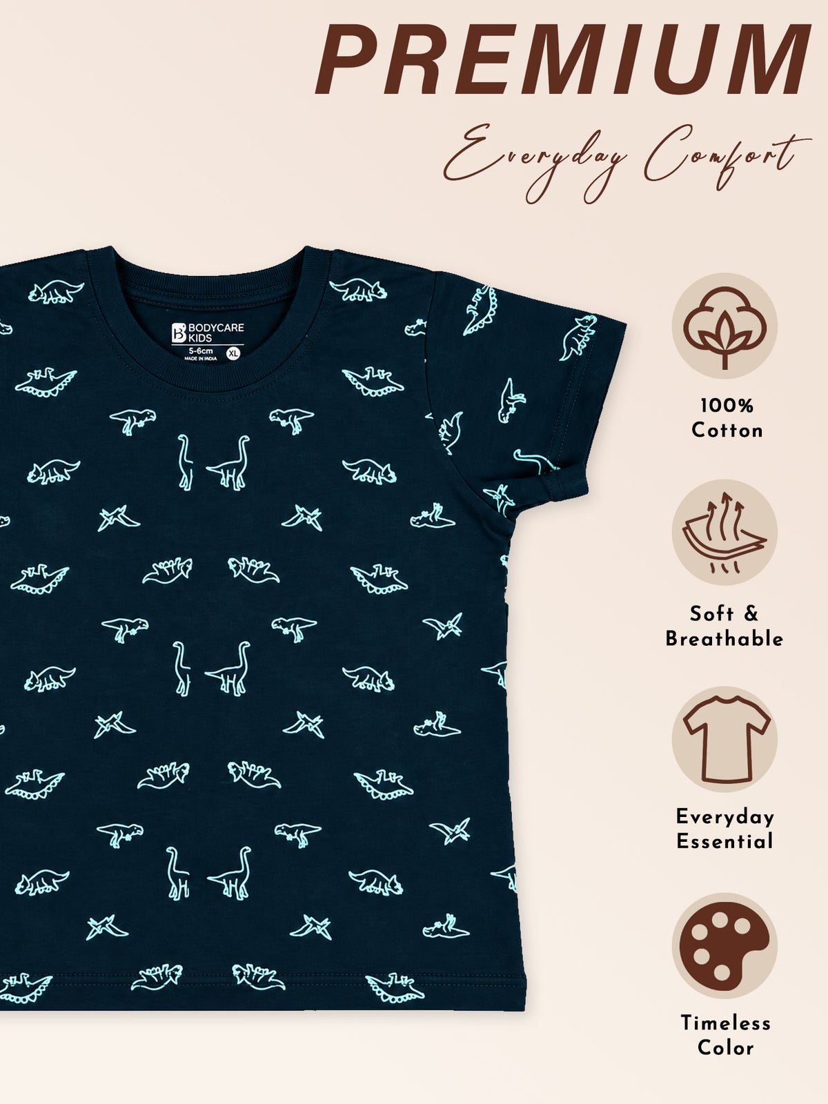 Baby Boys 100% Cotton Round Neck Half Sleeve Printed T-Shirt with Breathable Fabric and Regular Fit - Pack of 1