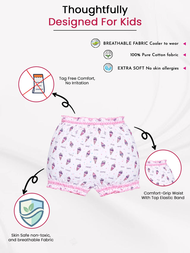 Girls Bloomer with Attached Elastic for Everyday Innerwear Comfort, Easy Movement and Regular Use - Pack of 3