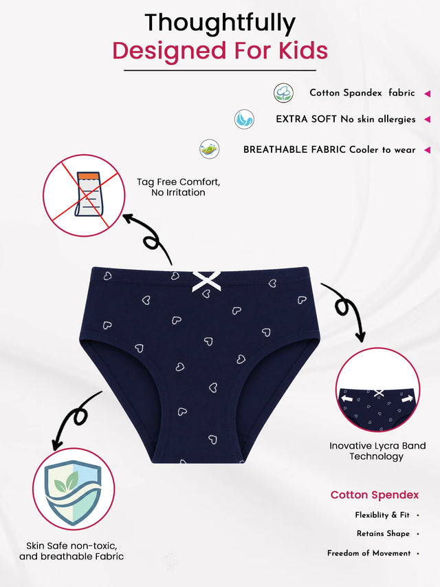 Girls Cotton Spandex Innerwear Panty with Inner Elastic for Flexible Comfort, Easy Fit and Everyday Wardrobe Essentials - Pack of 6