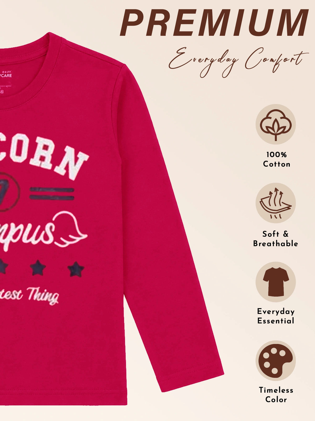 Girls Round Neck Full Sleeves Printed T-Shirt with Casual Styling, Easy Movement and Comfortable Regular Wear Appeal