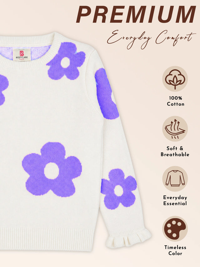 Girls Polyester Blend Round Neck Full Sleeves Sweater with Comfortable Winter Wear Styling for Regular Use