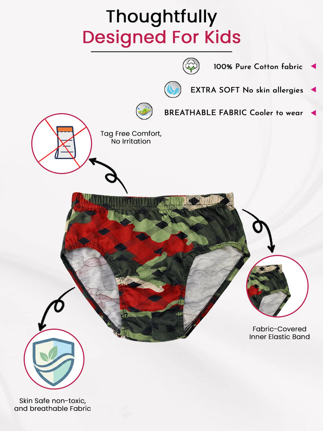 Boys 100% Cotton Brief with Inner Elastic for Everyday Innerwear Comfort and Regular Use - Pack of 3