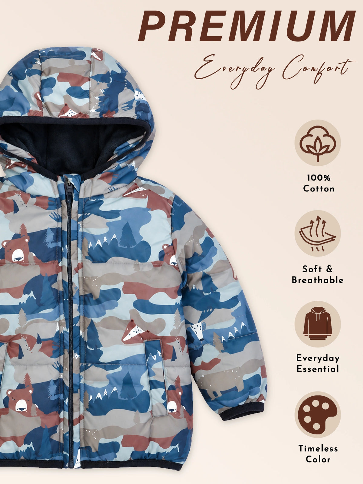 Baby Boys Polyester Quilted Hooded Winter Jacket with Full Sleeves and Comfortable Outerwear Styling