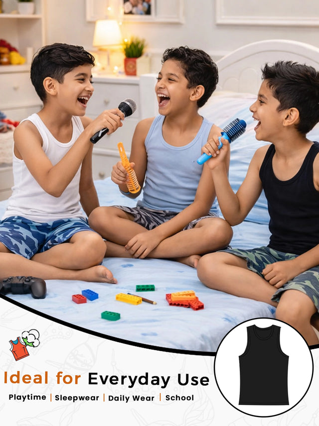 Boys Cotton Vest with Round Neck Sleeveless Design for Comfortable Innerwear Essentials and Regular Use - Pack of 6