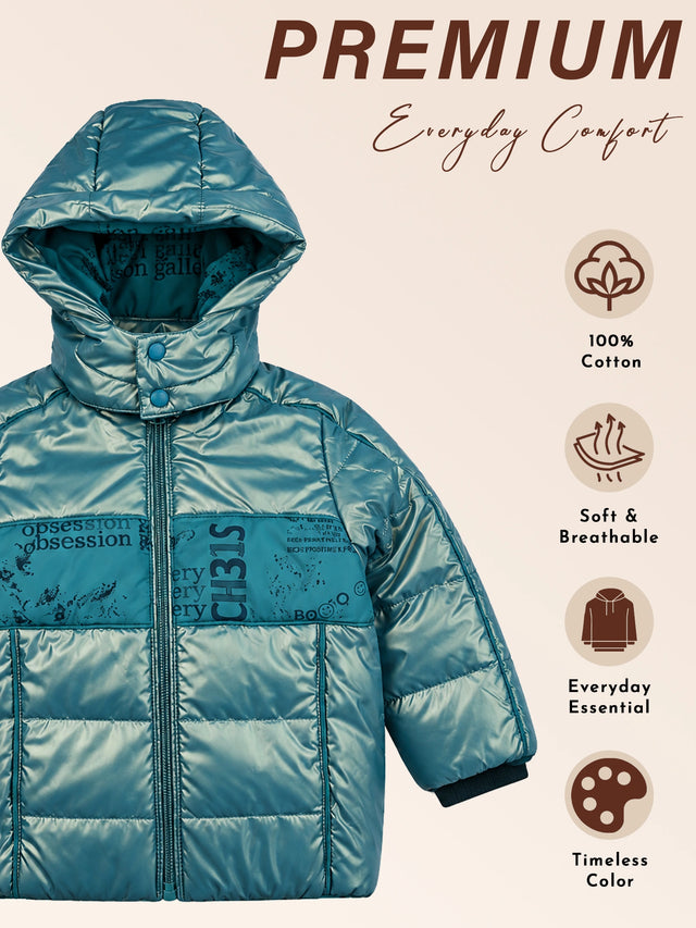 Baby Boys Polyester Quilted Hooded Jacket with Full Sleeves, Standard Length and Comfortable Winter Outerwear