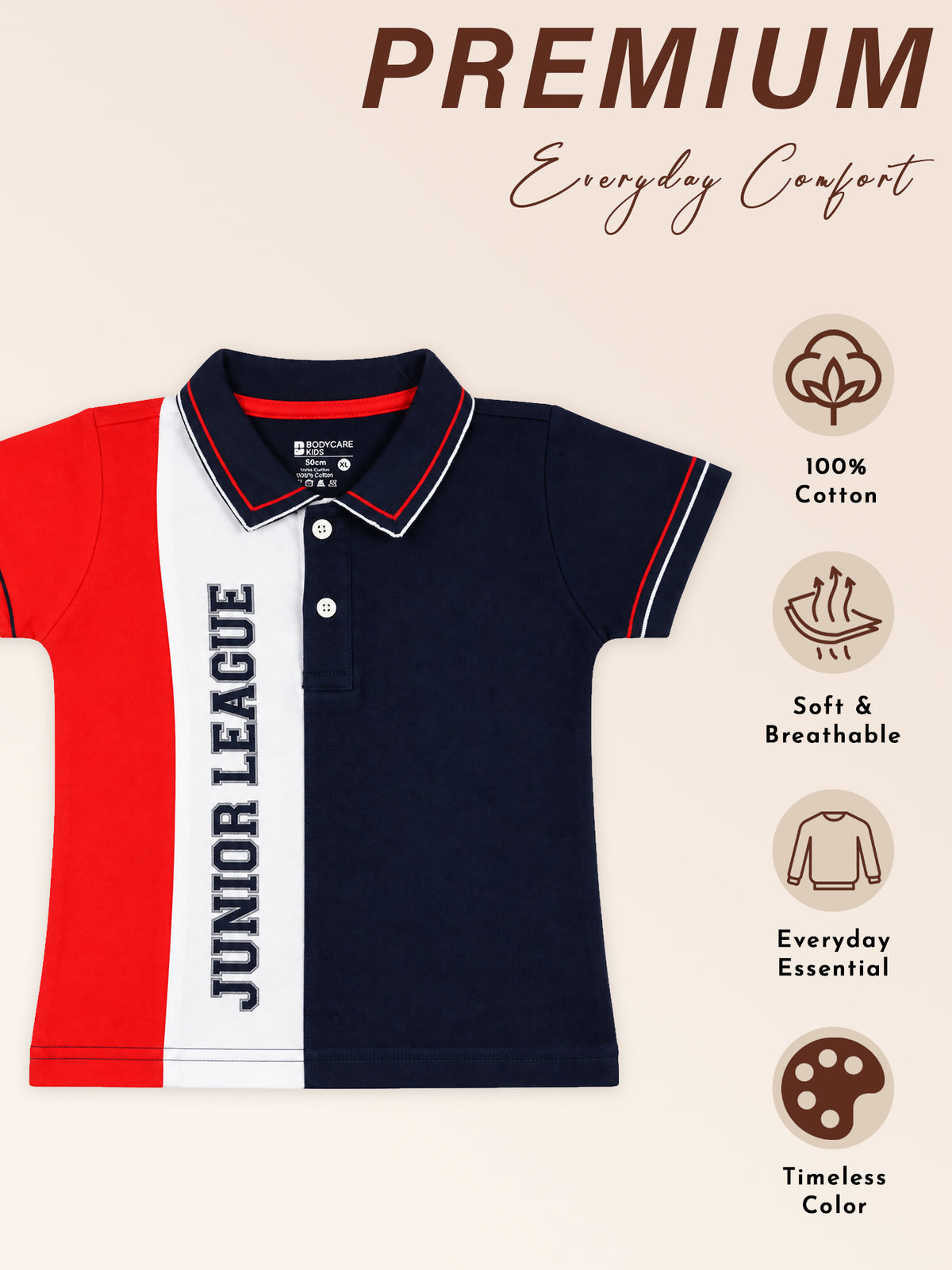Baby Boys Pique Collar Half Sleeve T-Shirt with Regular Fit and Soft Breathable Fabric for Casual Wear - Pack of 1