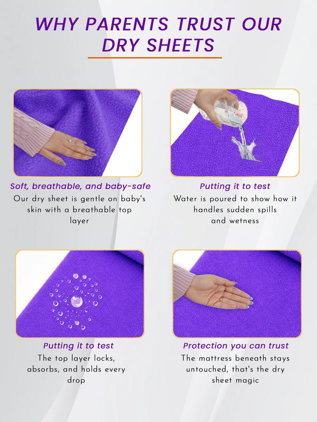 Unisex Baby Dry Sheet Waterproof Bed Protector with Extra Absorbent, Anti-Bacterial and Odour-Free Care - Pack of 2