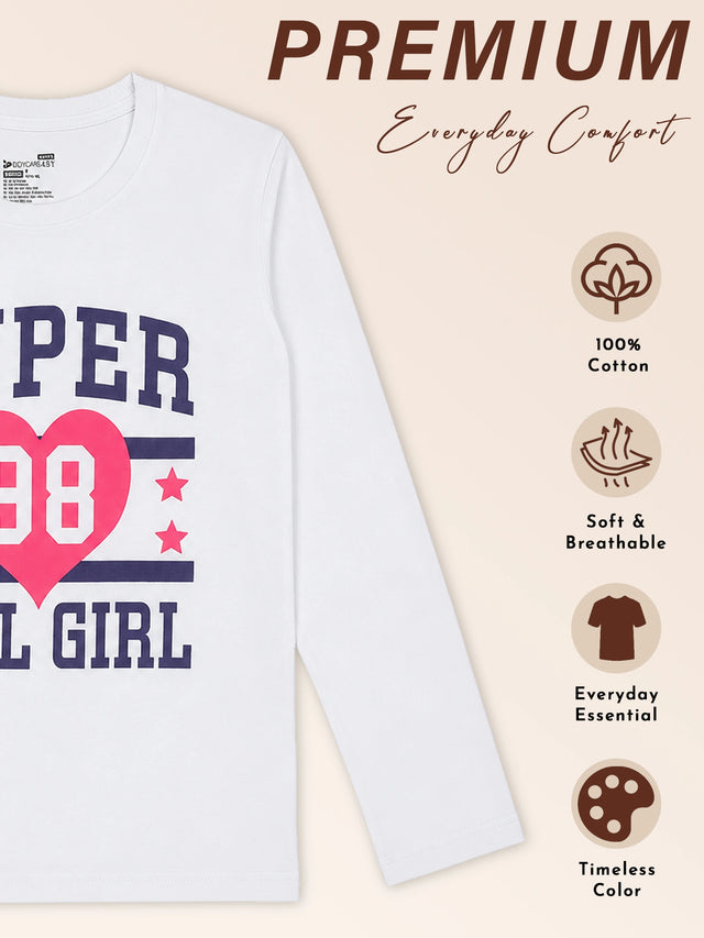 Girls Round Neck Full Sleeves Printed T-Shirt with Casual Styling, Easy Movement and Comfortable Regular Wear Appeal