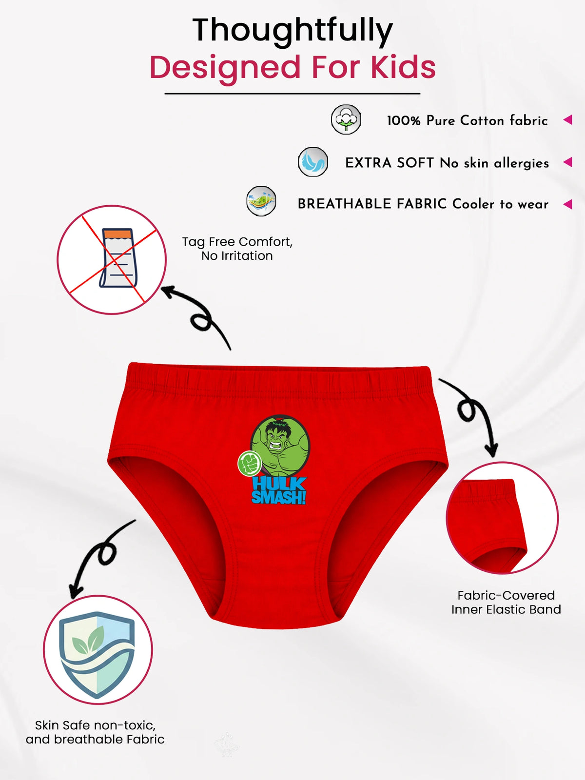 Boys Avengers Brief Inner Elastic Underwear with Character-Inspired Styling for Comfortable Daily Innerwear Use - Pack of 3